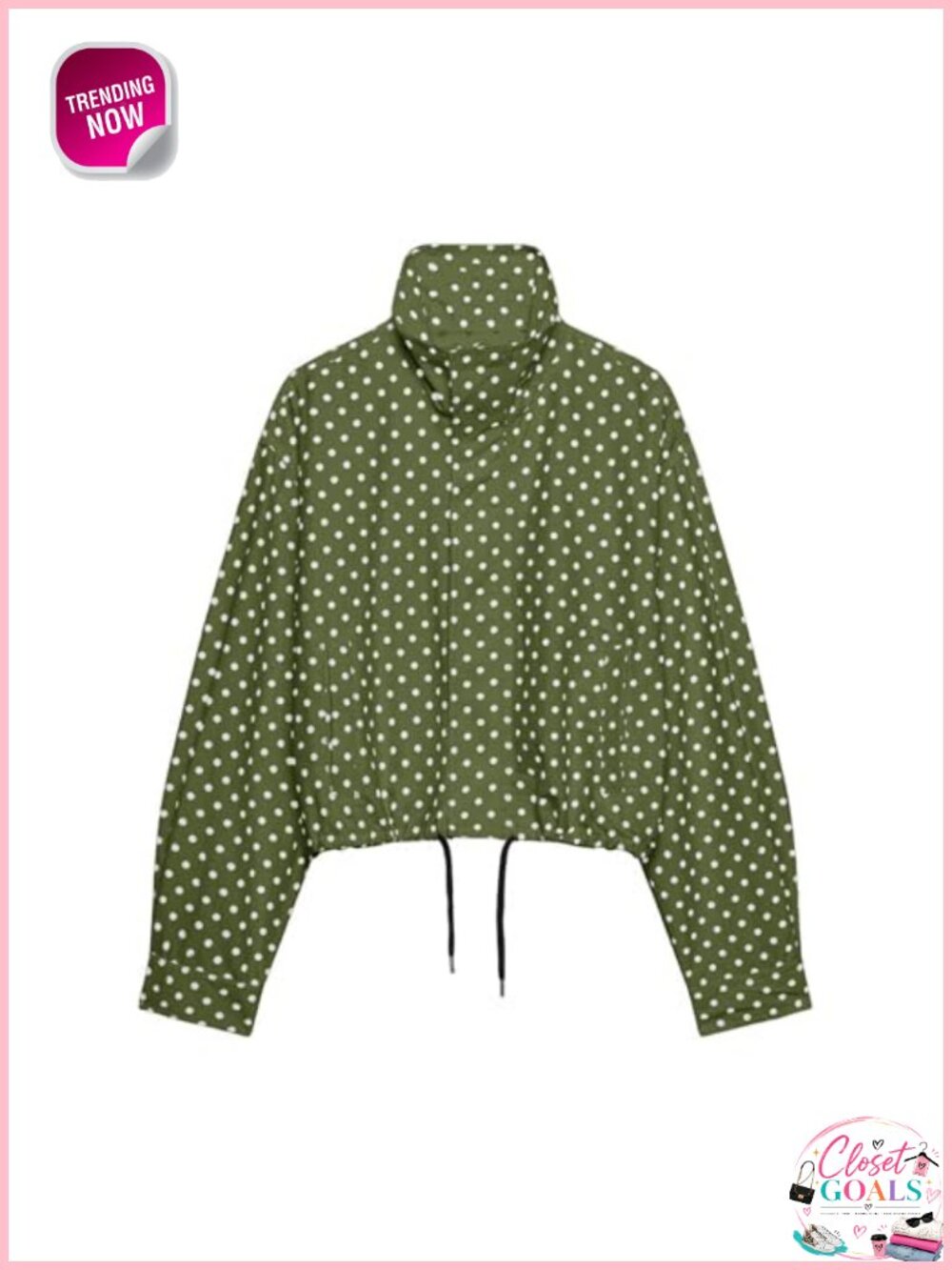 Women Polka Dot Cropped Zip Up Casual Jacket with Pockets Polyester
